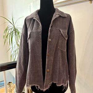 POL Gray Corduroy Frayed Hem Trucker Jacket - Size L - Like New!